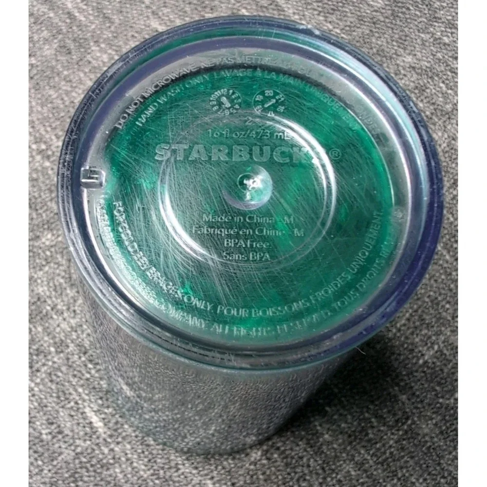 Starbucks 2022 Summer Grande 16oz‎ Silver Green Foliage Tumbler No Straw